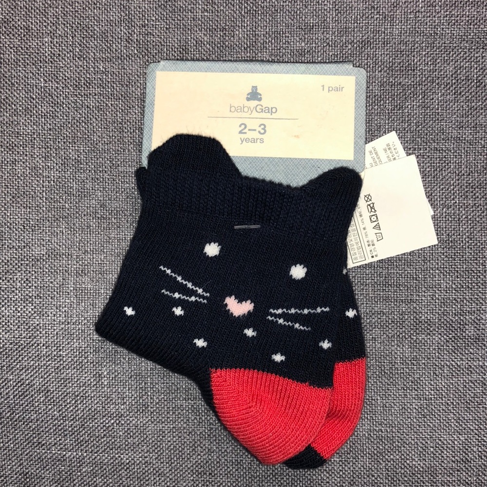 Baby Gap Kitty Cat Socks Navy Blue Red Heel Cat Face 2-3 Years
117097923003